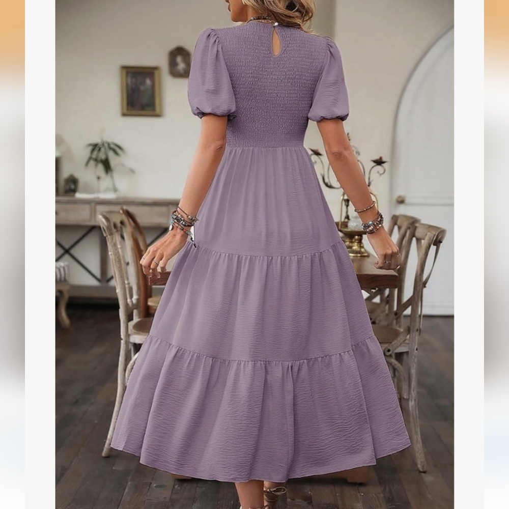 Summer Beach Dress Elegant Lavender Tiered Skirt Women's Dress - Picture 2 of 5